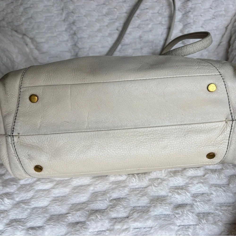 Hobo International Cream Ivory Pebbled Leather Large Tote Gold Hardware